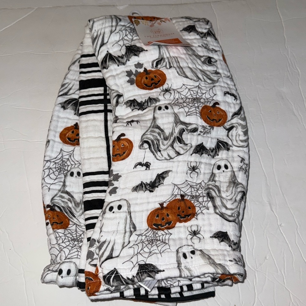 Rachel Ashwell Set of 3 Kitchen Towels 100% Cotton Gauze 18x28” Halloween Stripe